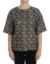 Dolce & Gabbana Gray Gold Key Print Silk Blouse T-shirt -   -  Dolce & Gabbana.